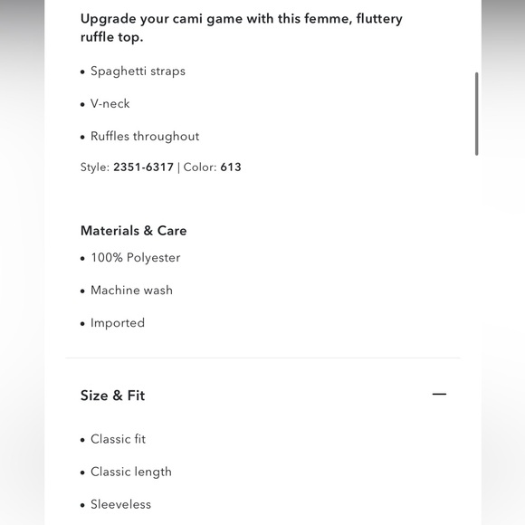 NWT AE Ruffle Button-Down Cami - Picture 6 of 6